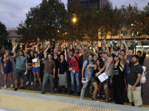 Runners preparing for Journey on the steps of the Powerhouse Museum