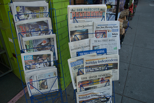 McSweeney's San Francisco Panorama amid New York Times & other newspapers at West Portal Daily